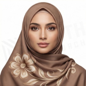 Hiyab de Chifón Beige para Mujer con Estampado Digital de Hojas, Transpirable, para Uso Diario, Pañuelo Étnico de Oriente Medio - Product Image 5