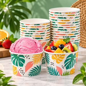 Gobelets à glace en papier à paroi simple EcoRev, biodégradables, en matériaux recyclés, diamètre personnalisé, motif floral, imprimés numériquement, pour aliments - Product Image 6