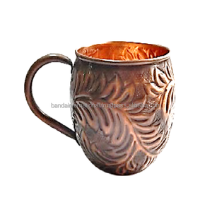 Taza de cobre puro grabada con asa y acabado pulido para beber y uso en la cocina, taza de cobre a prueba de fugas - Product Image 1