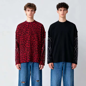 เสื้อยืดคอกลมลายกราฟิกแบบคลาสสิค ผ้าคอตตอนหนา พิมพ์ลายเสือดาว ทรงบ็อกซี่ แขนยาว สำหรับผู้ชาย - Product Image 1