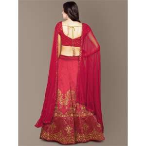 Sofisticado Vestido de Noche Rojo Bordado, Lehenga Choli Semi-Cosido para Fiestas de Zeel Clothing - Product Image 2