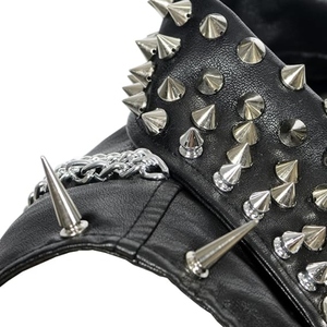 Custom Genuine Leather Studded Punk Biker Vest Motorcycle Sleeveless <b>Jacket</b> with Spikes Chains Belt for Men <b>Women</b> - Product Image 5