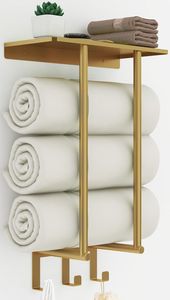 Porte-serviettes mural, support mural pour serviettes de salle de bain, support de rangement pour serviettes, porte-serviettes en métal, porte-serviettes de luxe, porte-serviettes doré - Product Image 2