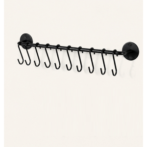 Modern Matte Black Wall Mounted Towel Rack with 8 Heavy-Duty <b>Hooks</b> Bathroom <b>Hook</b> <b>Rail</b> for Home And Kitchen Utensils - Product Image 1