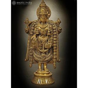 Sculpture Lord Venkateshvara faite à la main de 7 pouces en laiton fabriquée en Inde pour les cadeaux, la décoration intérieure et le temple - Product Image 1