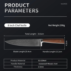 Couteau de Chef de Luxe LEGACY BLADES en Acier Damas Fait Main, Manche en Bois de Rose, Couteau de Cuisine Professionnel pour la Découpe, Vente en Gros - Product Image 2