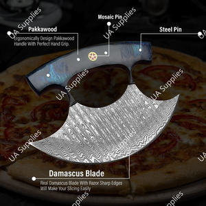 Couteau Ulu d'Alaska personnalisé haut de gamme, lame en acier Damas forgé, vente en gros OBM/OEM, qualité industrielle supérieure pour la découpe de viande UA - Product Image 4