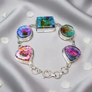 Pulsera de Plata de Ley 925 con Cristal Dicroico Hecho a Mano, Joyería Artística con Piedras Preciosas de Cristal Multicolor para Mujer - Product Image 5