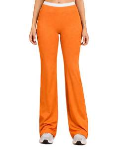 Ensemble de sport personnalisé pour femme : soutien-gorge contrastant orange et blanc et pantalon évasé taille haute extensible pour yoga, fitness et gym – Vente en gros OEM personnalisée - Product Image 6