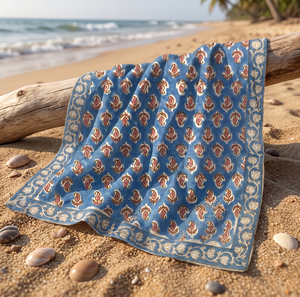 Wholesale Blue Block Print Bandana Scarf Handmade Cotton <b>Head</b> Scarf Indian Floral Bandana Boho Hair <b>Wrap</b> Hand Printed Bandana - Product Image 1