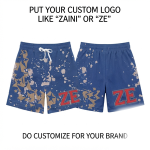 Premium 160 GSM 100% Cotton Birdseye Mesh Shorts Blue Solid Colors Breathable Quick Dry Drawstring Closure Front Logo <b>Athletic</b> - Product Image 1