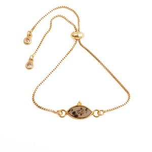 Dalmatian Jasper Adjustable <b>Gold</b> Plated Brass <b>Bracelet</b> Gemstone Trendy Marquise Shape Bezel Set Handmade Wholesale <b>Bracelet</b> - Product Image 1