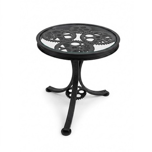 Industrial Metal Coffee <b>Table</b> With Gear Design Tempered Glass <b>Top</b> Modern Living Room Furniture - Product Image 2