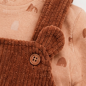 Conjunto de overoles de pana unisex para bebé al por mayor, mono de manga larga con broche de botón y pantalones con pechera bordados de oso lindo para infantes - Product Image 4