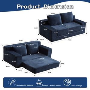 Modern Small Corduroy Loveseat Sofa Comfortable Deep Seat Bed for Bedroom & Living Room with Reversible Cushion Pill - Product Image 3