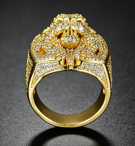 Bague tête de lion Hip Hop pour femmes, pavée de moissanite, ton or et argent, bijoux animaliers de luxe - Product Image 4