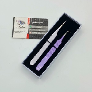 ชุดแหนบต่อขนตา Lucky Lash Tools ระดับมืออาชีพ ทำจากสแตนเลส สีเทาประกายวิ้งค์และสีม่วง ปลายไฟเบอร์ สำหรับต่อขนตา - Product Image 5