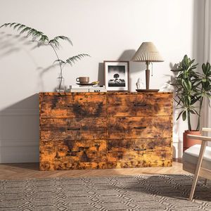 Mobile Vintage in Truciolato e Tessuto Non Tessuto con Impiallacciatura, 134x40x67cm, Doppia Fila, 3 Ripiani, 6 Cassetti per Soggiorno - Product Image 2