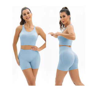 Navy Blue 3 Piece Yoga Set Racerback Square Neck Crop <b>Top</b> High Waist Full Length Leggings Seamless Spandex/Nylon Four-Way - Product Image 2
