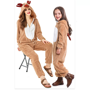 Combinaison polaire à capuche marron pour femme, motif renne, coupe droite, tenue décontractée d'hiver, une pièce - Product Image 5