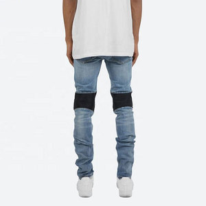 Pantalon en jean patchwork slim fit pour homme de haute qualité, style streetwear, séchage rapide, respirant, en coton, effet délavé - Product Image 6
