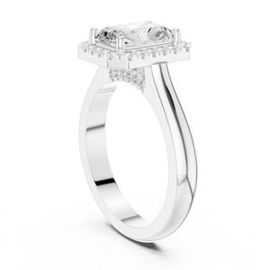 Anillo de Compromiso con Diamante de Corte Radiante, Engaste de Oro Blanco con Pavé, Estilo Clásico para Mujer, Joyería Fina - Product Image 3