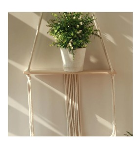 Evil Eye Design Macrame Wall Hanging Shelf With Wooden Base Perfect For Garden Decor Plants Storage And Outdoor Display - Product Image 3