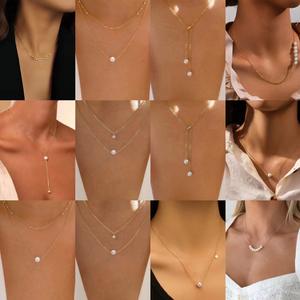 Collar de Perlas de Agua Dulce Natural Simple y Elegante, Chapado en Oro Genuino, Clásico en Forma de Y para Mujer - Product Image 1