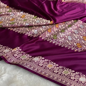 Sari traditionnel Banarasi en soie Mashru Meenakari, tissé à la main, motif floral, tenue de mariée ethnique, pour fêtes, haut de gamme, séchage rapide, protection solaire - Product Image 1