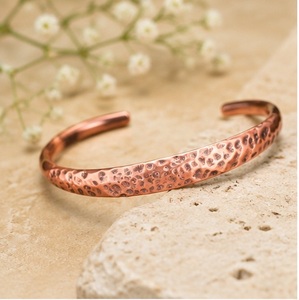 Handmade Solid Copper Flat Band Bangle Vintage Antique Hammered Copper Cuff Bracelet - Product Image 3