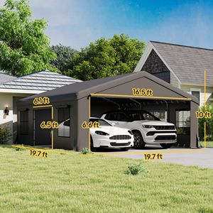 20FT X 20FT Heavy Duty Dark Gray Carport Portable Garage <b>Canopy</b> <b>Tent</b> with 3 Roll-up Doors 4 Windows Simple Style for Park Use - Product Image 3