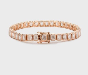 Luxury Rose Gold Emerald Cut Moissanite Tennis Bracelet <b>Iced</b> <b>Out</b> Hip Hop Jewellery Diamond Look Wrist <b>Chain</b> - Product Image 1