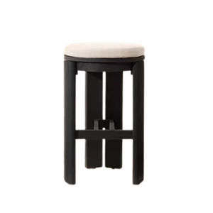Scandinavian Minimalist Style Bar <b>Stool</b> Cushioned Round <b>Seat</b> Durable Teak Frame and Elegant Dark Finish Coffee Shop Use - Product Image 1