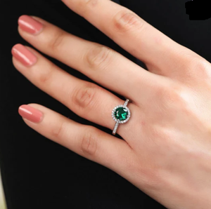 925 Sterling <b>Silver</b> Rhodium Plated Green Cubic Zirconia Halo <b>Ring</b> <b>Adjustable</b> Engagement Wedding <b>Ring</b> for Women Fine Jewelry - Product Image 2
