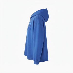 Sudadera con capucha corta de forro polar grueso de invierno, estilo vintage, bordada, sin cordones, con parche desgastado, unisex, con bajo sin rematar y lavado ácido - Product Image 3