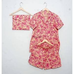 Ensemble de pyjama court d'été pour femmes, imprimé floral, en coton léger, respirant, séchage rapide, confortable et chaud, printemps/été, logo sur le devant - Product Image 5