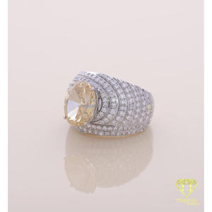 Yellow Cushion Moissanite Diamond Pave <b>Cocktail</b> <b>Ring</b> White <b>Gold</b> Luxury Statement Engagement Wedding Jewelry Gift - Product Image 2