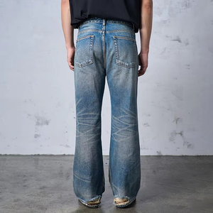 Jean en denim 100 % coton pour homme, coupe droite, style hip-hop, coupe évasée, fait main, effet vieilli, coupe ample, délavage vintage - Product Image 3