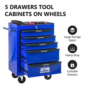 20\" 5-Drawer Rolling <b>Metal</b> <b>Tool</b> Chest Cabinet Steel <b>Tool</b> Storage <b>Box</b> with Ball Bearing Drawer Slides - Product Image 2