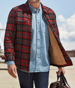 High Quality Custom OEM <b>Men's</b> Heavy Sherpa <b>Lined</b> Flannel Shirt <b>Jacket</b> - Product Image 5
