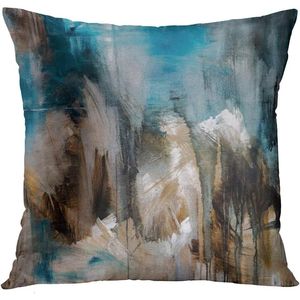 Juego de 4 Fundas de Almohada Decorativas Modernas con Pintura Abstracta Retro en Turquesa, Verde Azulado, Negro y Marrón para Decoración del Hogar - Product Image 1