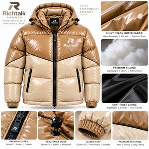 Chaqueta Acolchada con Capucha para Hombre, Invierno, Resistente al Viento, Relleno Grueso de Poliéster, Estilo Deportivo Urbano, Color Beige, Cierre de Cremallera Frontal - Product Image 6