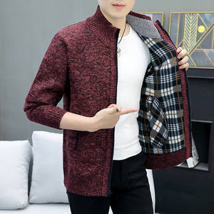 Autumn and Winter Men's Cotton/Bamboo Fiber Sweater Long Sleeve <b>Cardigan</b> Zipper <b>Coat</b> with Raised Rubber Print - Product Image 6