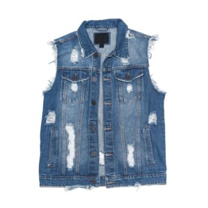 Chaleco vaquero sin mangas para hombre, cuello vuelto, ropa exterior informal, algodón lavado, corte regular, bordes deshilachados, para otoño - Product Image 3