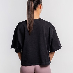 T-shirt court oversize pour femme, noir uni, épaules tombantes, col rond, coupe ample, jersey tricoté, manches courtes, style toutes saisons - Product Image 2