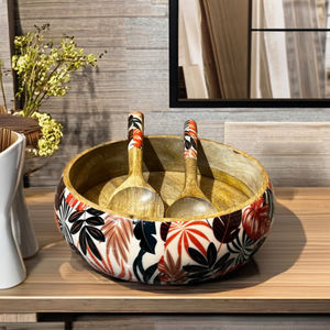 Durable <b>Circular</b> Wood Salad Bowl with UV Printing | Decorative & Functional <b>Wooden</b> Tableware - Product Image 1