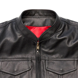 Gilet de motard pour homme en cuir véritable noir, style vintage, imperméable, écologique, fermeture éclair sur le devant, sans manches, vente en gros - Product Image 2