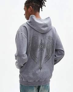 Sweat à capuche unisexe Y2K de qualité supérieure, style international, délavé, avec motif gothique tête de mort et ailes, coupe oversize décontractée, style grunge, à enfiler - Product Image 2