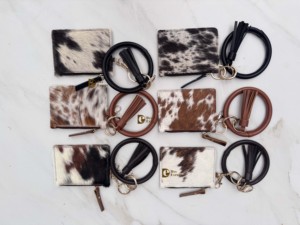 Tarjetero cajero automático de cuero de vaca Real para mujer de alta calidad con llavero pulsera borla monedero y muñequera compacto uso diario - Product Image 6