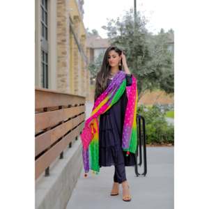 Conjunto de Traje de Chifón de Rayón Transpirable Azul Jade para Mujer con Dupatta Multicolor, Talla XS - Product Image 2